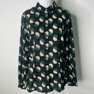 Nice Things Women's Black Green Polka Dot Pattern Button Down Blouse Size M